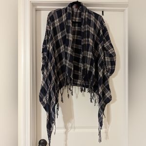 Polly Esther Blue And Light Pink Plaid Fringe Cardigan 100% Cotton